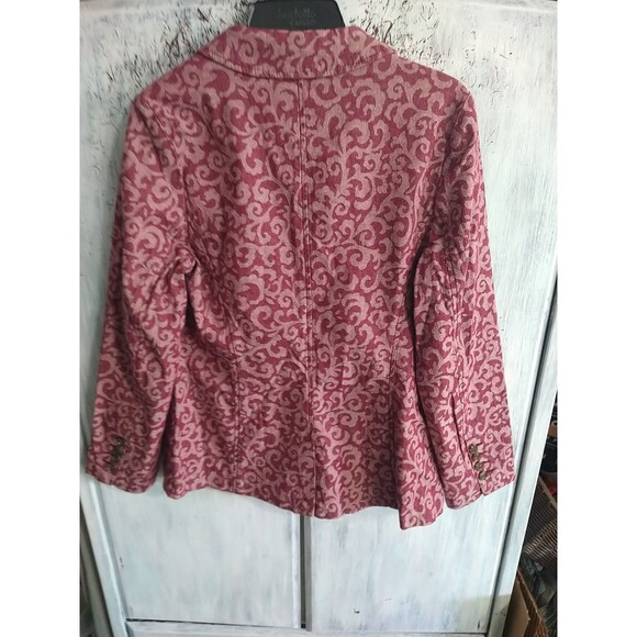 Isaac Mizrahi Blazer Sz 10 Boho Feminine Burgundy Scrolls Y2k - Picture 6 of 8
